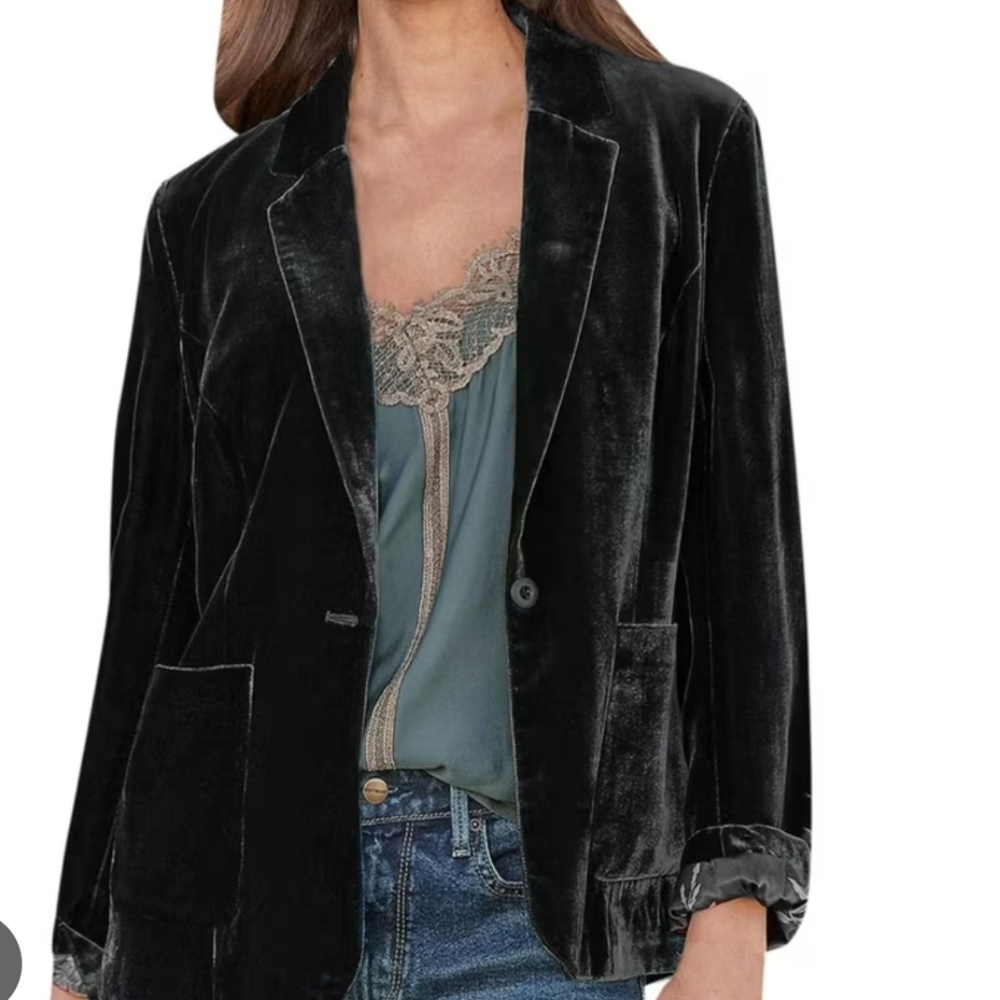 J. Jill Silk Blend Velour Blazer Size XL Black - Picture 11 of 14